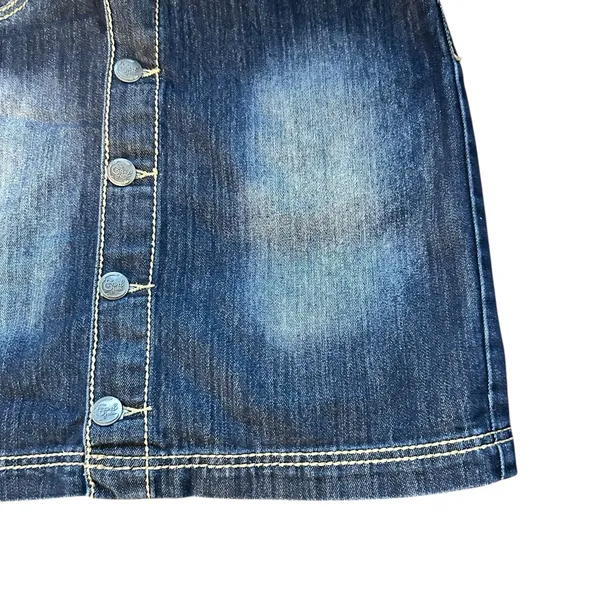 Earl Jean Denim Mini Skirt Dark Wash Distressed Y2K Western 90's Hippie Size 4 - Image 4