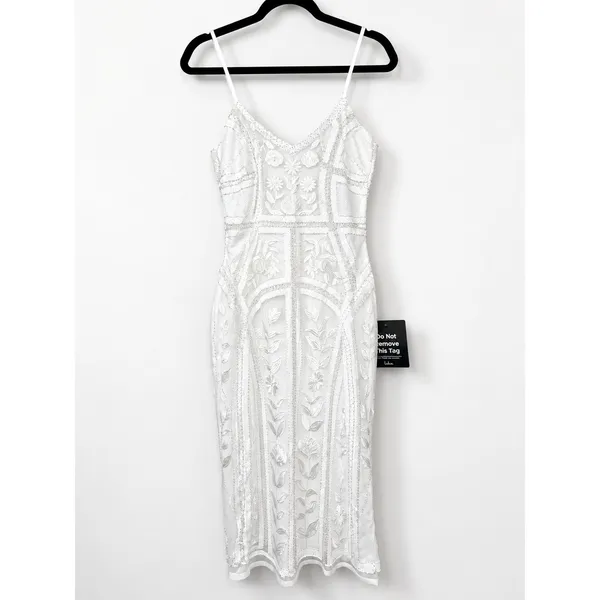 NEW Lulus Alluring Interest White Sequin Embroidered Sleeveless Midi Dress - Image 5