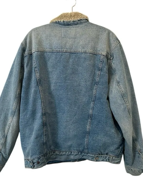 Lucky Brand Oversized Sherpa Lined Denim Trucker Jacket XL Y2K Boho - Image 4
