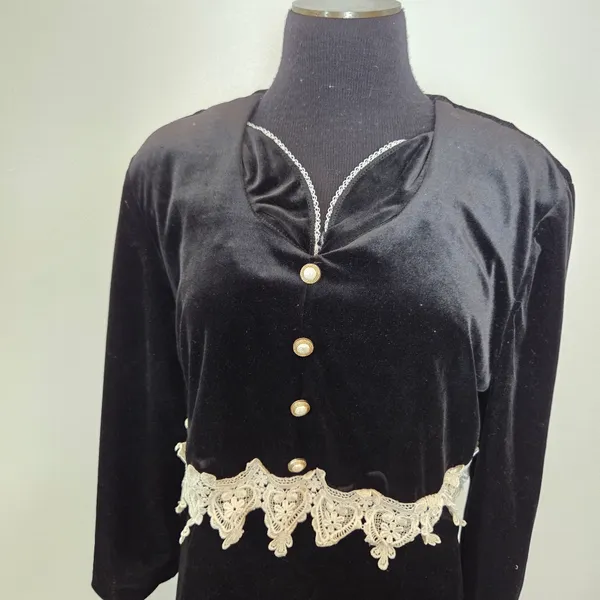Vintage Ultra Dress New York Black Velvet Maxi Dress Lace Trim Grandma 90s 12 - Image 3