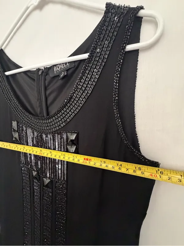 Adrianna Papell Evening Size 4 Black Silk Beaded Sequined Flapper Dress(A918) - Image 5
