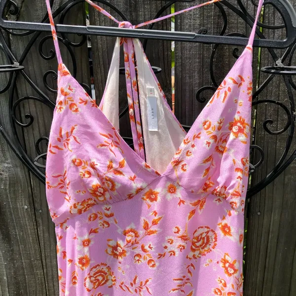 NEW Pink Floral Open Back Midi Dress S - Image 5