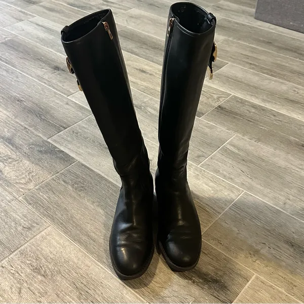 Coach Easton Black Calf Leather Gold Logo Women'S Size 6 Tall Boots Shoes - Image 3