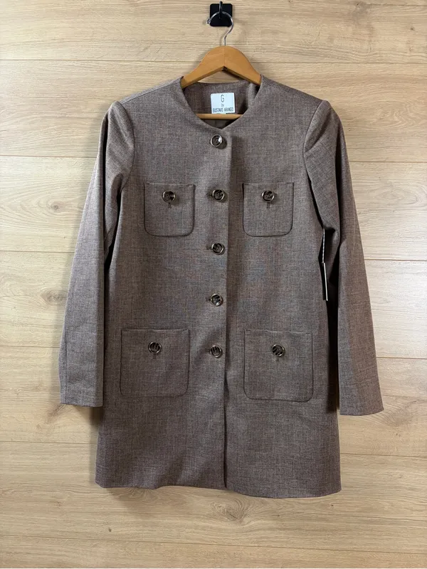 Gustavo Arango Collarless Menswear Style Blazer Jacket Size 4 Brown - Image 2