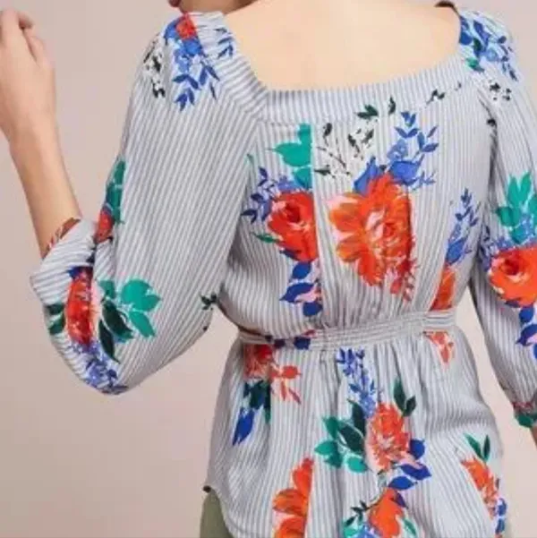 Maeve by Anthropologie Floral Striped Top - Image 2