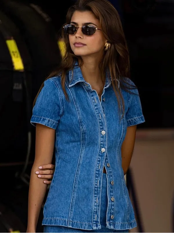 MESHKI NWT Ellie SET - medium Blue Denim Button-Front top & mini denim skirt - Image 7
