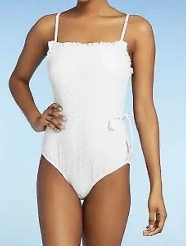 Sea Angel Bridal Florence Lace Eyelet Ruffle One Piece Swimsuit White Medium - Image 2