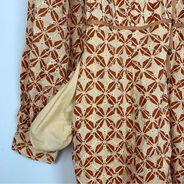 Lost + Wander Golden Dawn Orange Geometric Print Long Sleeve Boho Midi Dress S - Image 4