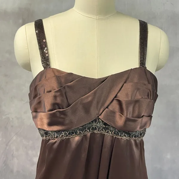 Alfred Angelo Womens Babydoll Dress Size 8 Brown Satin‎ Sequin Formal Bridesmaid - Image 3