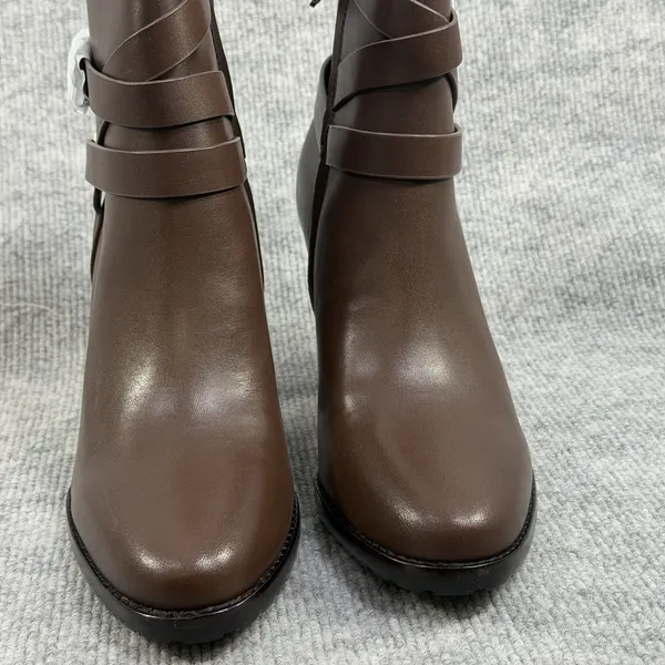 Lauren Ralph Lauren Size-US 9B Women Collins Block Heel Bootie Brown Leather - Image 3