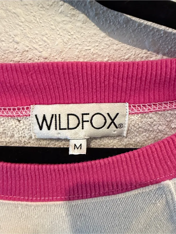 Wildfox Cream Sweatshirt with Bright Pink Trim - Image 2