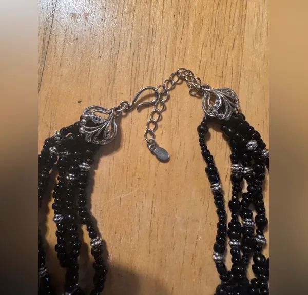 Statement Multi strand Beaded Necklace Black - Image 3