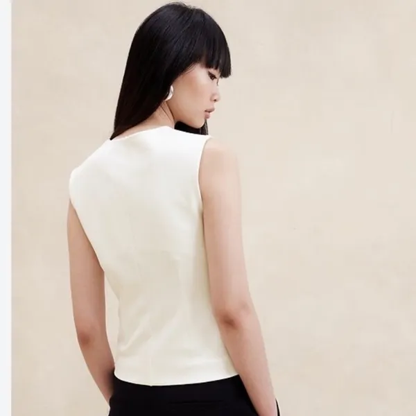 Banana Republic Everywhere Ponte Square Neck Top Cream Minimalist Model Off Duty - Image 7