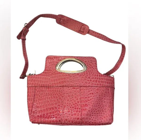 Beijo Pink Patent Leather Crocodile-Embossed Purse Crossbody - Image 2