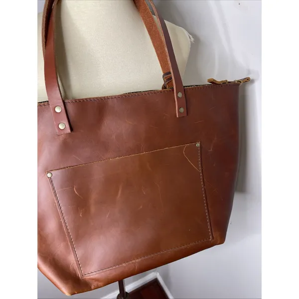 Portland Leather Brown Zipper Almost Perfecgt Leather Tote Large - Image 7