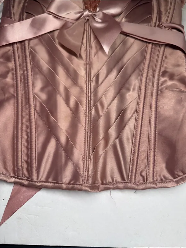 Women's Satin Lace-Up Bustier Corset Dusty Rose M bow tie sexy feminine lace - Image 6