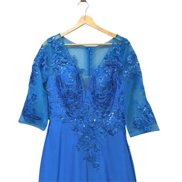 Benzde Royal Blue Lace Sequin V-Neck Evening Gown Dress 4538603 Size 12 - Image 4