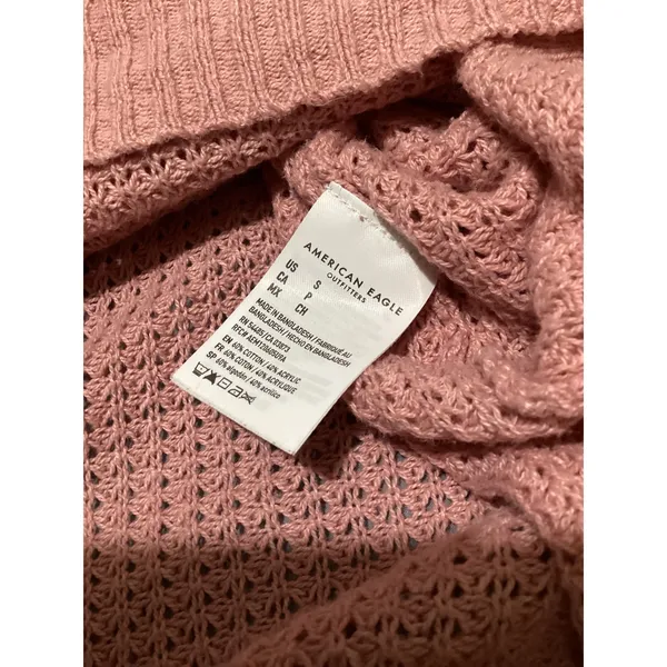 American Eagle Pink Waffle Knit Button Neck Pullover Sweater Size S - Image 6