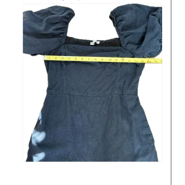 Abercrombie & Fitch Puff Sleeve Linen Mini Dress Square Neck Black M - Image 6
