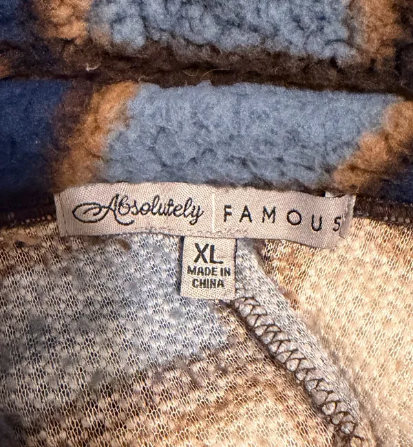 Absolutely Famous Blue & Brown Plaid Sherpa Fleece Shacket - Womens Size XL - Image 7