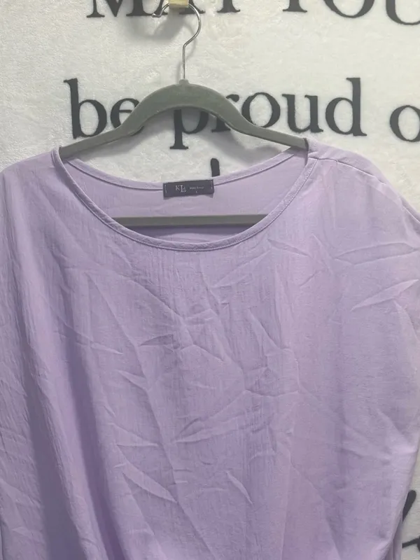 KLD Signature Top Women's Purple Ruffle Short-Sleeve Tunic Size Large - Image 3