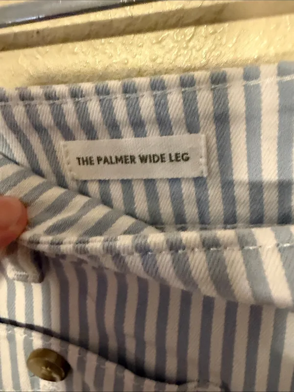 LOFT The Palmer Wide Leg Pants Blue White Stripe Nautical Size 0 - Image 3
