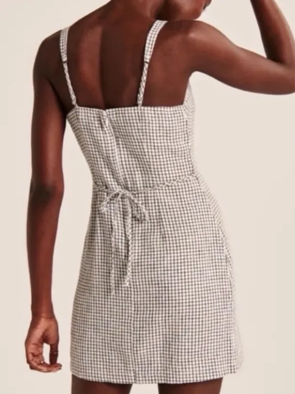 Abercrombie & Fitch 90s Gingham Print Linen Blend Mini Dress - Image 2