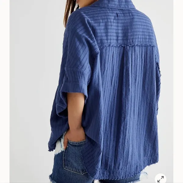 We The Free Ava Oversized Button Front Collared Short Sleeve Top Shaded Lake XS - Image 3