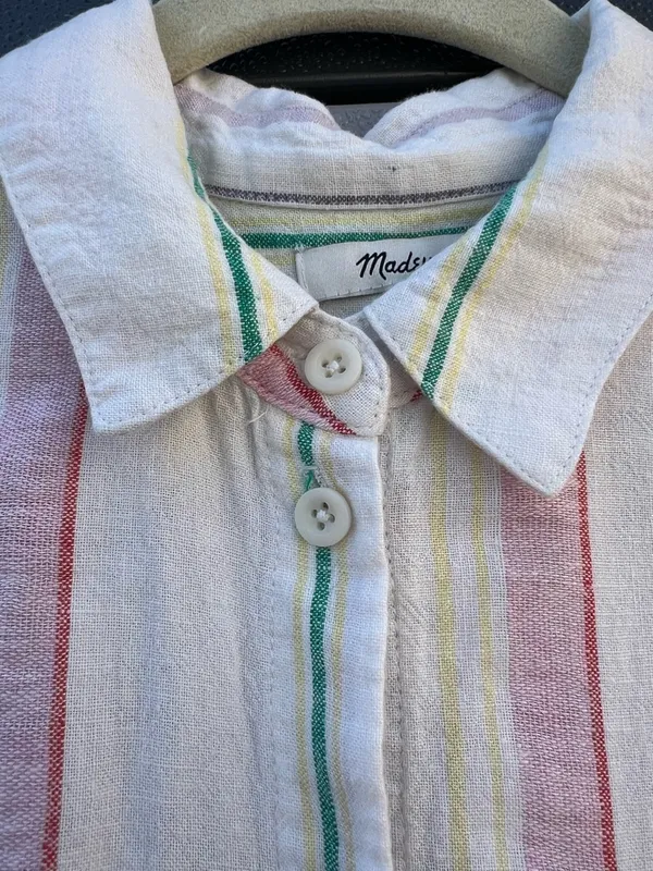 Madewell Women's Small Linen Blend Pastel Rainbow Stripe Button Up Shirt - Image 9