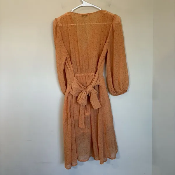 Anthropologie Moon River Celeste Wrap Dress Small Orange Chiffon‎ Wrap Tie Waist - Image 6