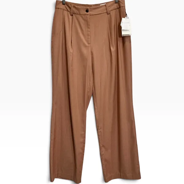 House Of Aama Nordstrom Harlem's Fashion Row Tan Stripe Pleated Pants‎ 12 NEW - Image 2