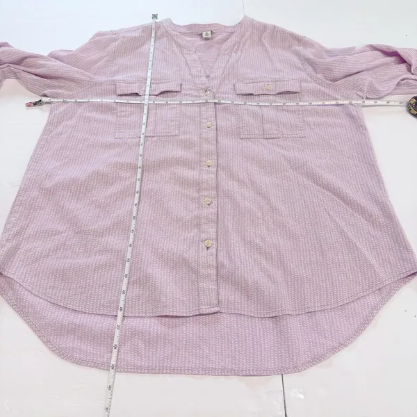 LL Bean Lavender Herringbone Organic Cotton Button Up Hi Low Shirt‎ Size XL - Image 10