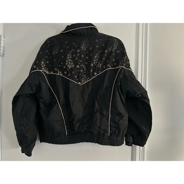 East West 80's Black & Gold Glitter Star Patterned Zip-Up Windbreaker Jacket - Image 2