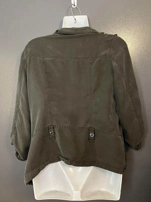 BLANKNYC Jacket Womens XS Green Twill Asymmetrical Zip Moto Biker Lined Utility - Image 7