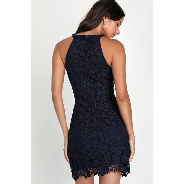 Lulus Love Poem Navy Blue Lace Mini Dress Party Cocktail Romantic Medium NWT - Image 4
