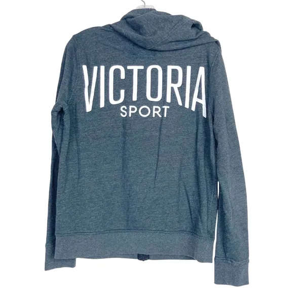 Victoria Sport Gray Full Zip Hoodie Spell Out Sz M - Image 3