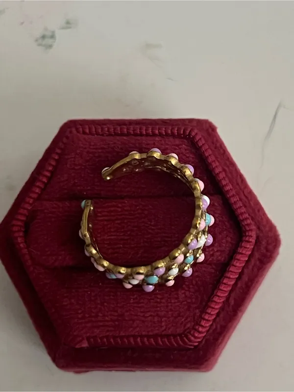 Pastel Bead Stackable Ring Set in Gold Adjustable Size 6 - Image 2