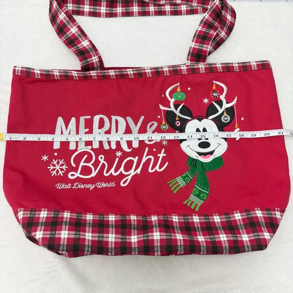 Walt Disney‎ World Mickey Mouse Christmas Ornament Tote Bag Rare Plaid - Image 6