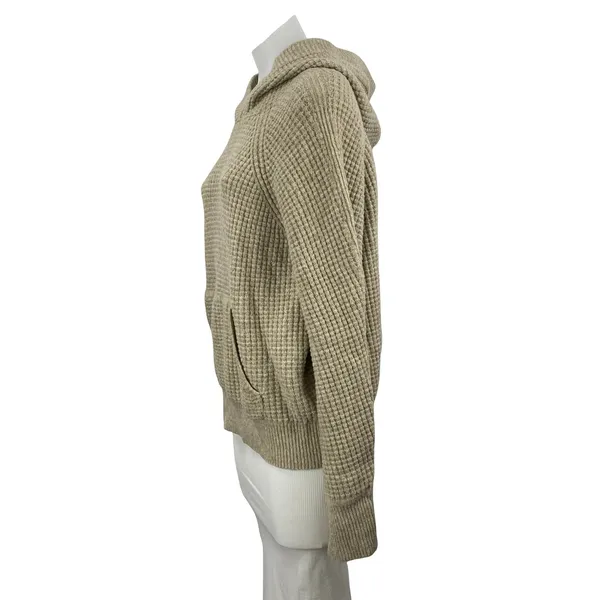 Abercrombie & Fitch Beige Waffle Knit Hoodie Hooded Thermal Sweater Top Size M - Image 2