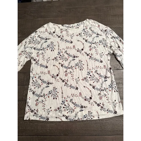 Loft Outlet‎ Women's White brown Blue flowers Quarter Sleeve Rayon Top Size XL - Image 2