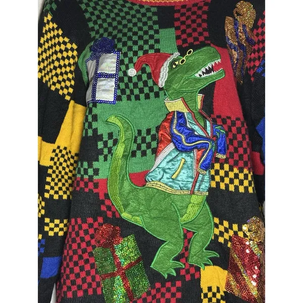 Holiday Time Ugly Christmas Sweater Dinosaur T-Rex Size XL - Image 2