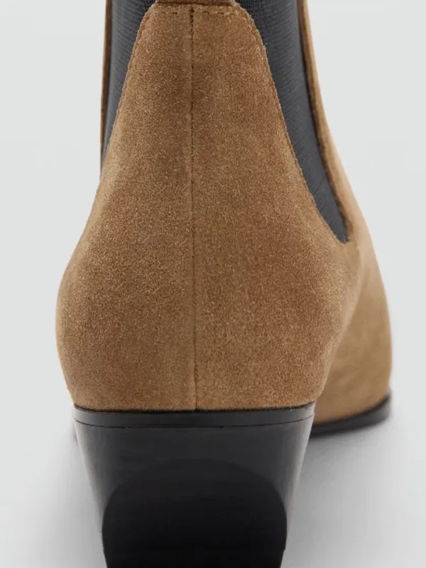 NEW MANGO $139 Square Toe Bootie   8.5 US / 39 EU, MEDIUM BROWN Leather Suede - Image 5