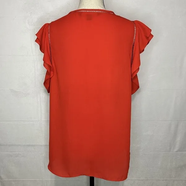 Zac & Rachel Womens Sleeveless Red Blouse V-Neck Flutter Sleeve Size L - Image 6
