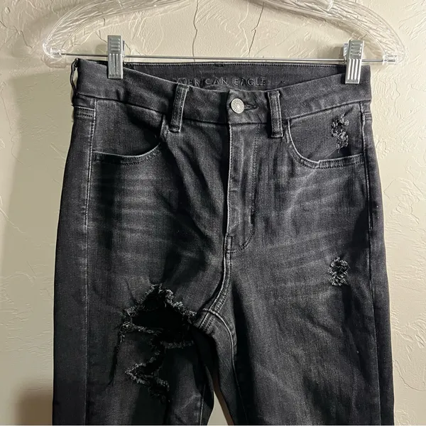 American Eagle Black The Dream Curvy Super Hi Rise‎ Distressed Denim Jeans - Image 3