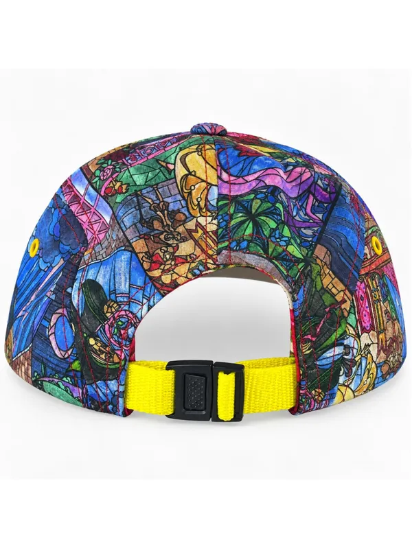 Misallati Hat Club Beauty & The Beast Stained Glass Rose Camper Strapback Hat - Image 4