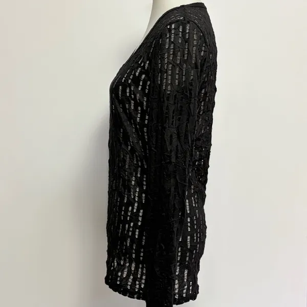 BKE Long Sleeve Top XL Black V-Neck Open Knit Distressed Textured Goth Punk - Image 3