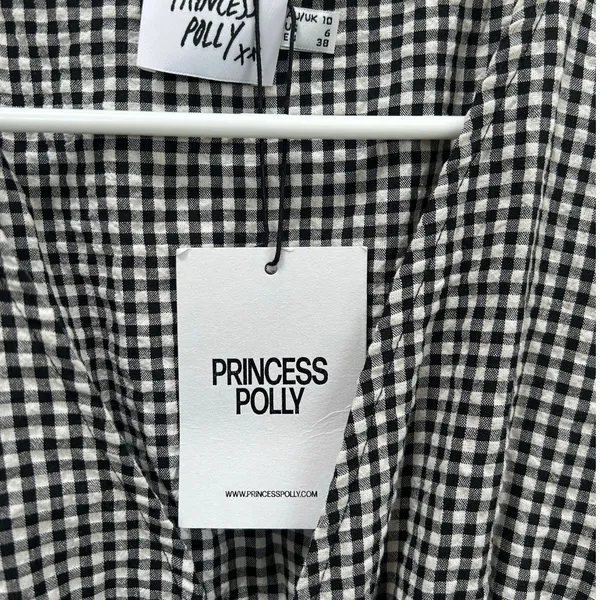 Princess Polly Solving Shirred Mini Dress Black Gingham size 6 NWT - Image 10