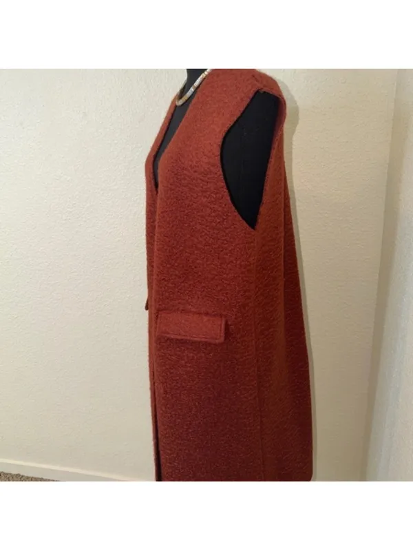 Zara Long Sleeveless Knit Vest - Deep Brick - Image 2