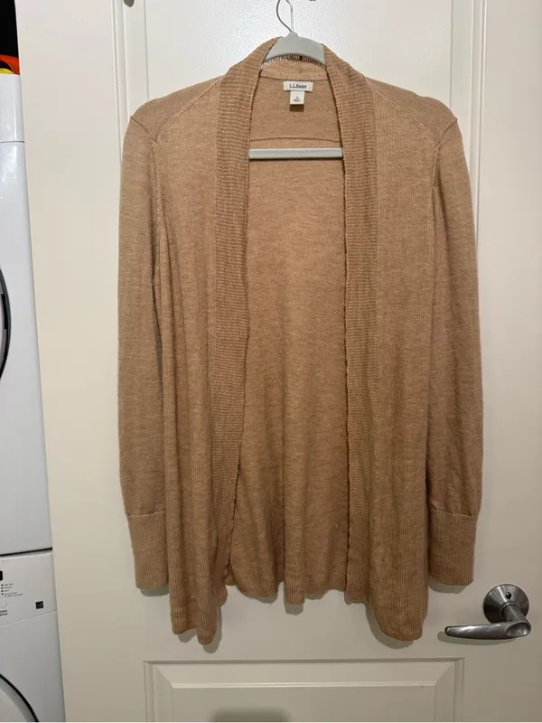 L.L.Bean 100% Merino Wool Camel Open Front Cardigan Petite Small - Image 2