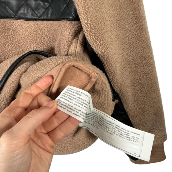 Abercrombie & Fitch Taupe Brown Sherpa Fleece Faux Leather Pullover Womens Small - Image 7